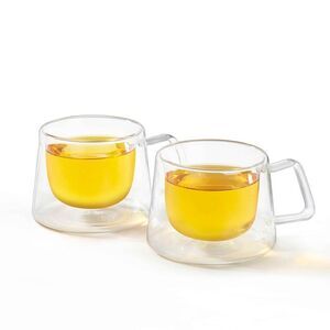 NIB VAHDAM Shimmer Borosilicate Glass Double Walled Teacups Set Of 2